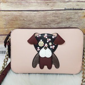 Kate Spade Floral Pup Dog Double Zip Leather bag